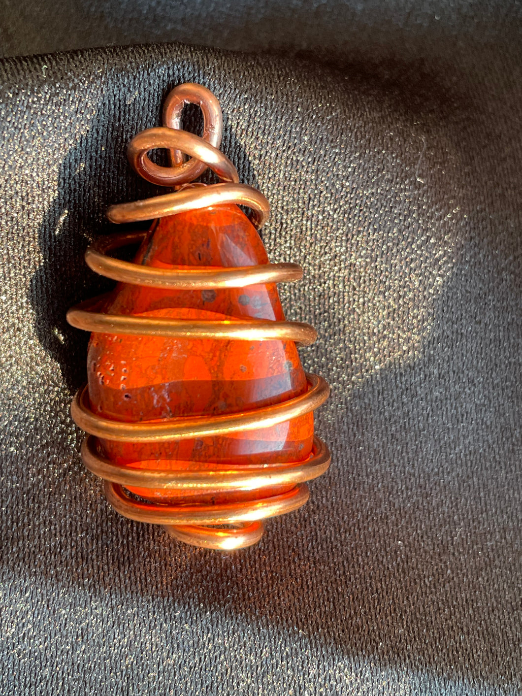 Red Jasper Wrapped in Bare Copper