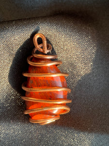 Red Jasper Wrapped in Bare Copper