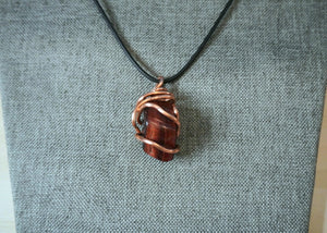 Red Tiger's Eye Pendant Wrapped in Copper