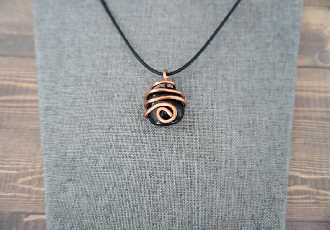 Black Onyx Pendant wrapped in Bare Copper