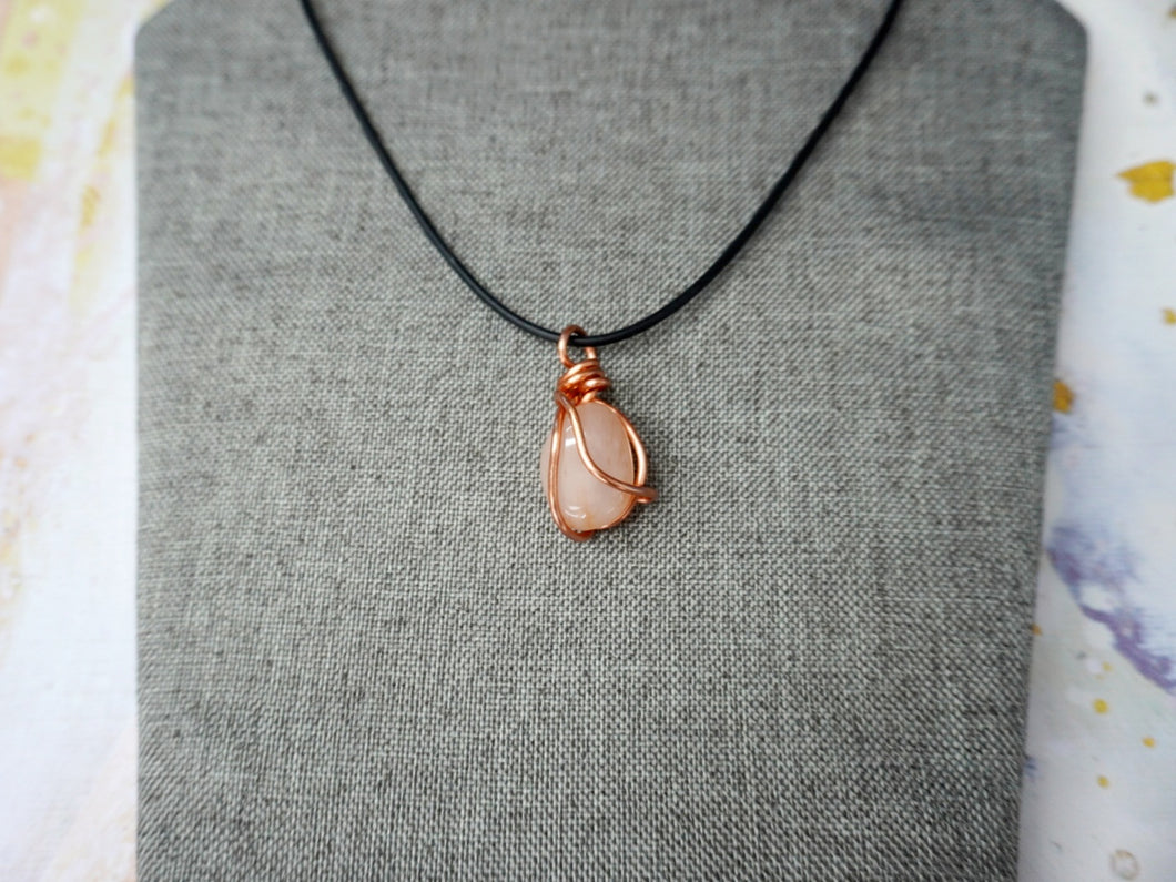 Pink Opal Healing Stone Wrapped in bare soft Copper