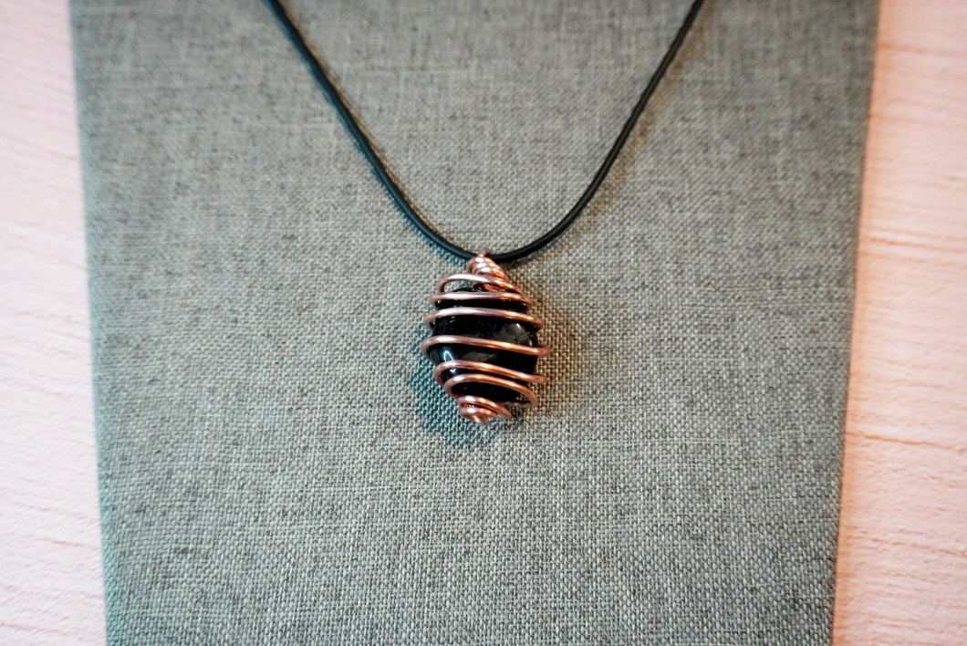 Copper Wrapped Black Onyx Pendant