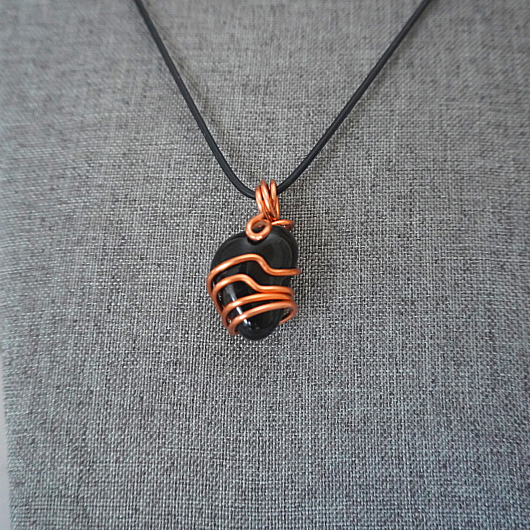 Black Onyx Crystal wrapped in Soft bare Copper